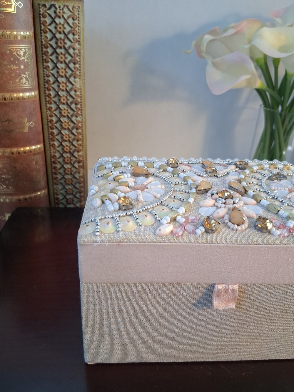 VTG Pier 1 Bejeweled Pink Keepsake Box - Multi Level, Retired, Pinky Taupe - Picture 5 of 16